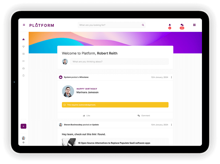 iPad with platform homepage feed